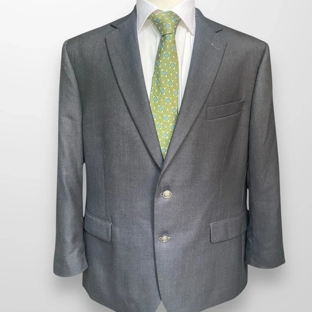 Stafford Mens Size 46R Blazer Sport Coat Gray Wool‎ Suit Jacket Classic Fit